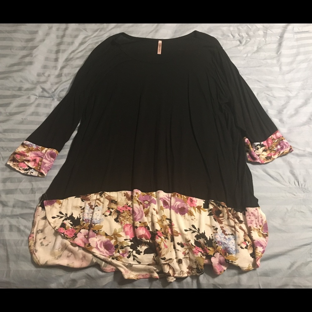 Black Tunic with Purple Roses